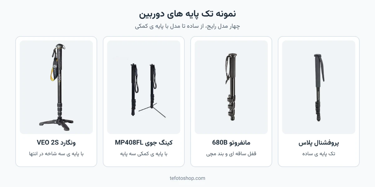 نمونه تک پایه های دوربین: مانفروتو، کینگ جوی، ونگارد و پروفشنال